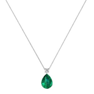 Minimalist Pear Emerald and Sparkling Diamond Necklace in 18K White Gold (2.25ct)