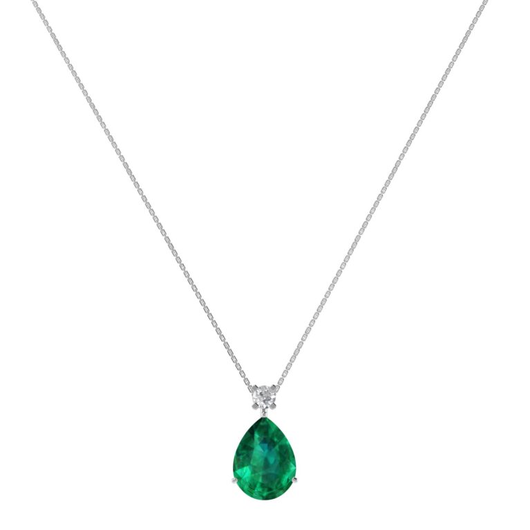 Minimalist Pear Emerald and Sparkling Diamond Necklace in 18K White Gold (2.25ct)