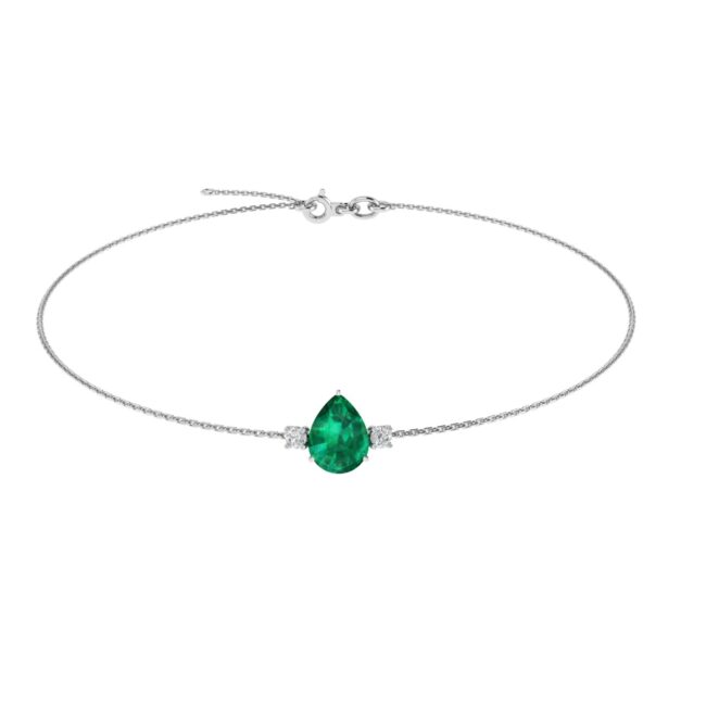 Minimalist Pear Emerald and Sparkling Diamond Bracelet in 18K White Gold (2.25ct)