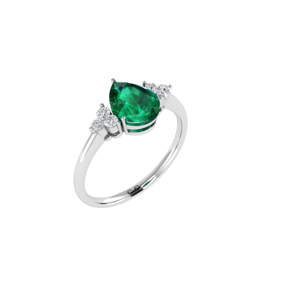Minimalist Pear Emerald and Sparkling Diamond Ring in 18K White Gold (2.25ct)