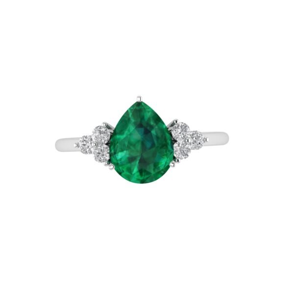 Minimalist Pear Emerald and Sparkling Diamond Ring in 18K White Gold (2.25ct)