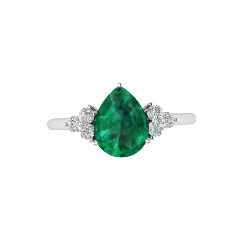 Minimalist Pear Emerald and Sparkling Diamond Ring in 18K White Gold (2.25ct)
