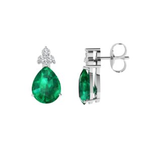 Minimalist Pear Emerald and Sparkling Diamond Earrings in 18K White Gold (4.5ct)