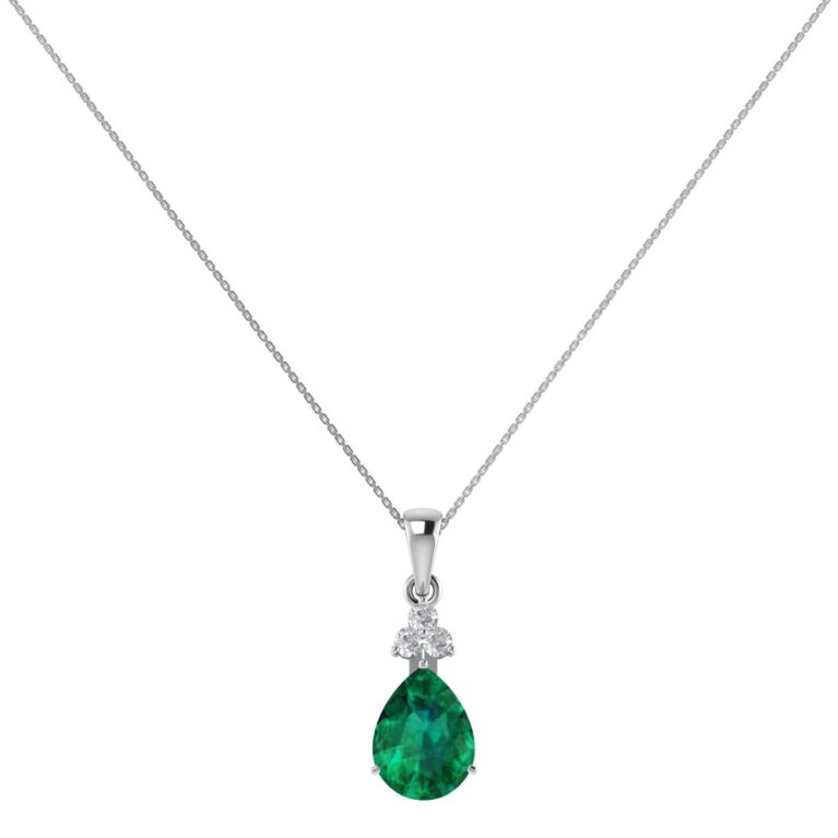 Minimalist Pear Emerald and Sparkling Diamond Pendant in 18K White Gold (2.25ct)