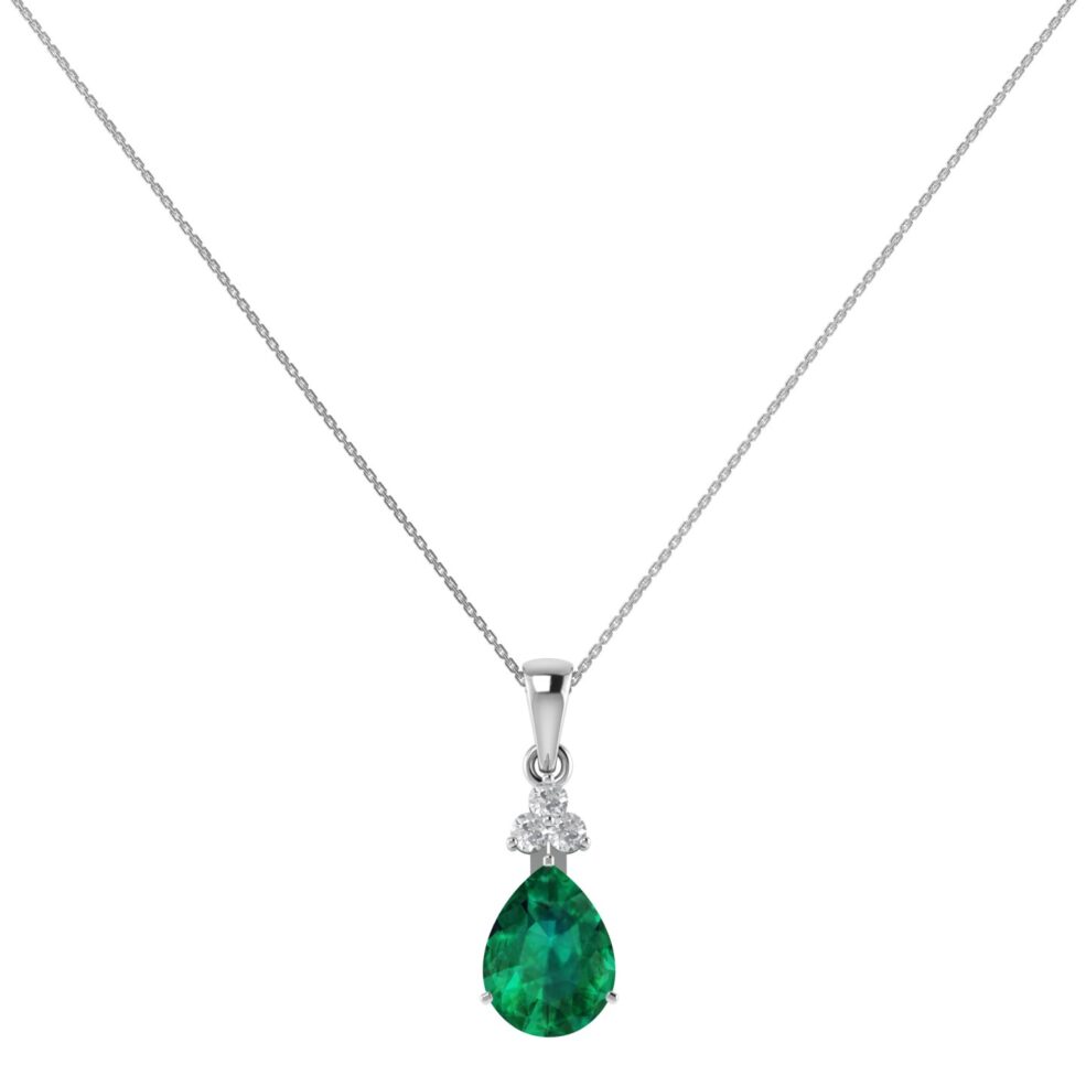 Minimalist Pear Emerald and Sparkling Diamond Pendant in 18K White Gold (2.25ct)
