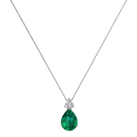 Minimalist Pear Emerald and Sparkling Diamond Necklace in 18K White Gold (2.25ct)