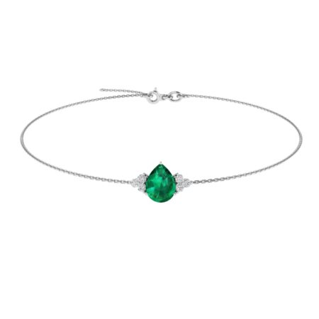 Minimalist Pear Emerald and Sparkling Diamond Bracelet in 18K White Gold (2.25ct)