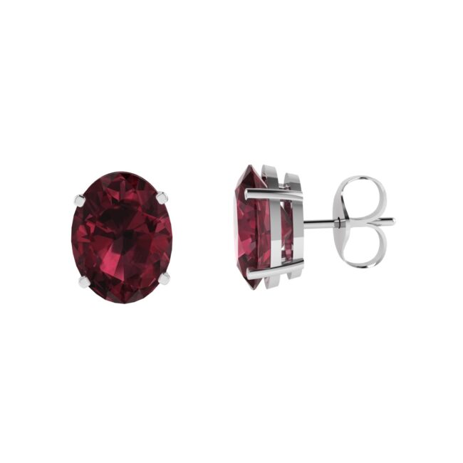 Minimalist Oval Garnet Earrings in 18K White Gold (5.6ct)