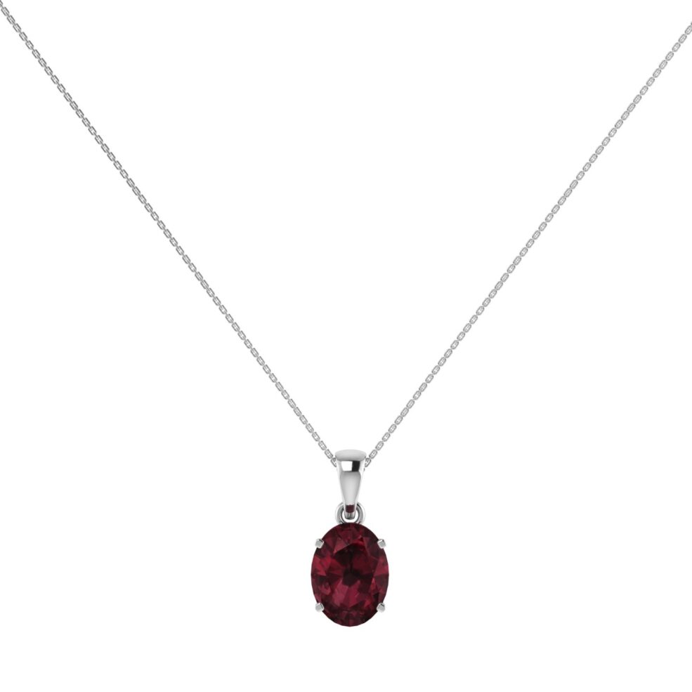 Minimalist Oval Garnet Pendant in 18K White Gold (2.8ct)