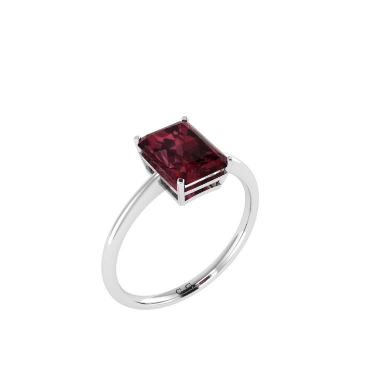Minimalist Emerald-Cut Garnet Ring in 18K White Gold (2.8ct)