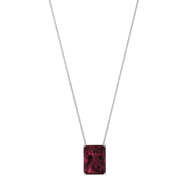 Minimalist Emerald-Cut Garnet Necklace in 18K White Gold (2.8ct)