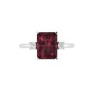Minimalist Emerald-Cut Garnet Ring with Elegant Diamond Side Accents in 18K White Gold (2.8ct)