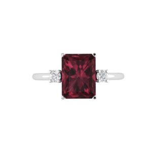 Minimalist Emerald-Cut Garnet Ring with Elegant Diamond Side Accents in 18K White Gold (2.8ct)