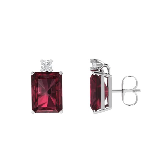 Minimalist Emerald-Cut Garnet Earrings with Elegant Diamond Side Accents in 18K White Gold (5.6ct)