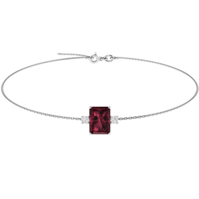 Minimalist Emerald-Cut Garnet Bracelet with Elegant Diamond Side Accents in 18K White Gold (2.8ct)