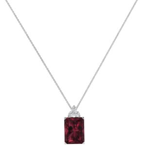 Trio Minimalist Emerald-Cut Garnet Necklace with Elegant Diamond Side Accents in 18K White Gold (2.8ct)