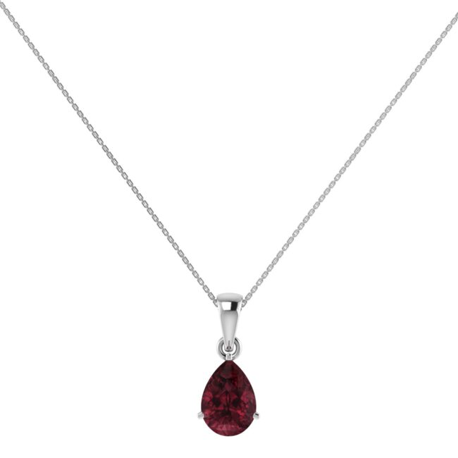 Minimalist Pear Garnet Pendant in 18K White Gold (2.8ct)