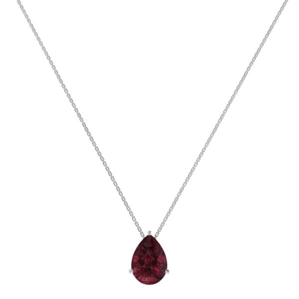 Minimalist Pear Garnet Necklace in 18K White Gold (2.8ct)