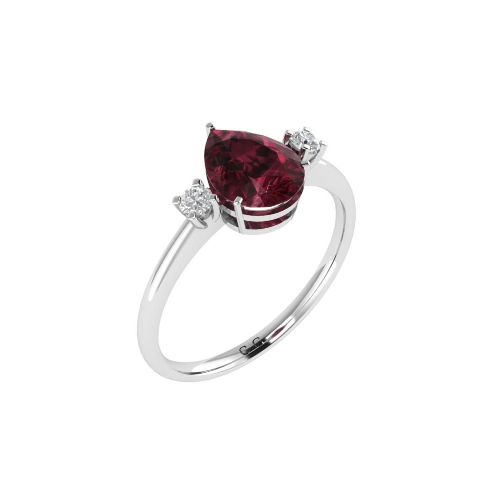 Minimalist Pear Garnet and Sparkling Diamond Ring in 18K White Gold (2.8ct)