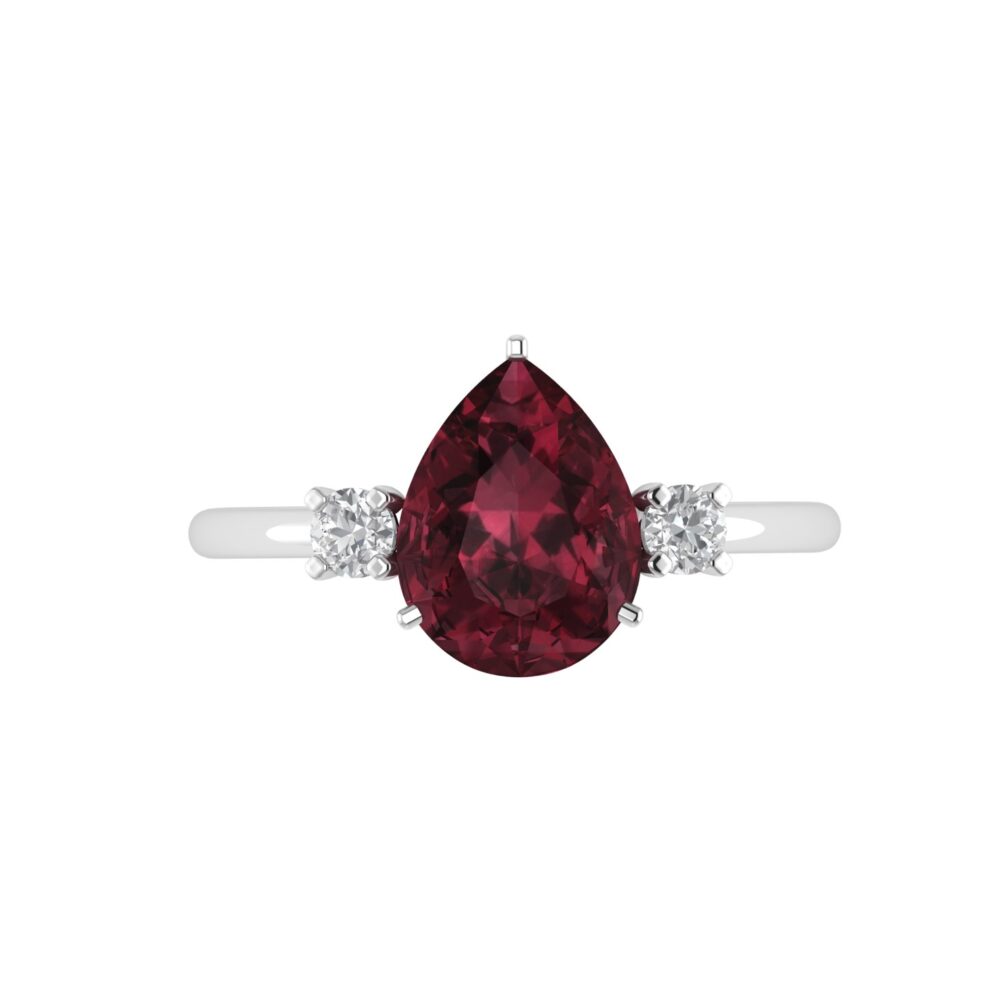 Minimalist Pear Garnet and Sparkling Diamond Ring in 18K White Gold (2.8ct)