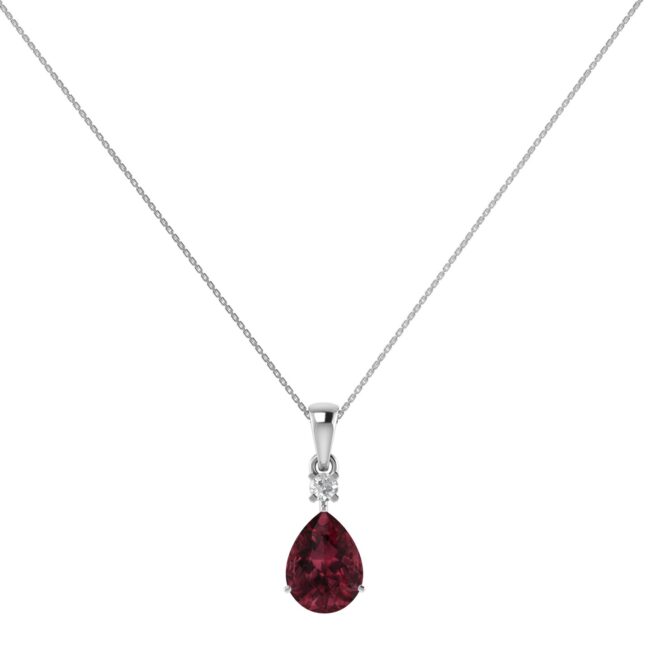 Minimalist Pear Garnet and Sparkling Diamond Pendant in 18K White Gold (2.8ct)