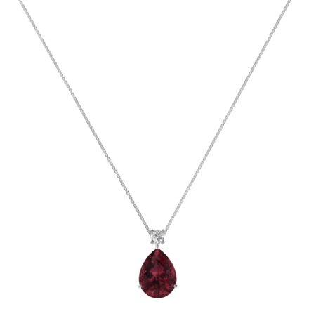Minimalist Pear Garnet and Sparkling Diamond Necklace in 18K White Gold (2.8ct)