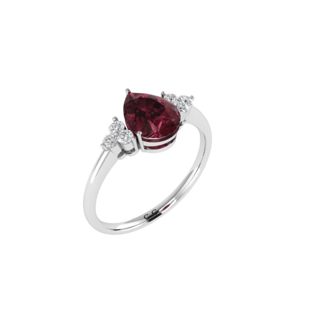 Minimalist Pear Garnet and Sparkling Diamond Ring in 18K White Gold (2.8ct)