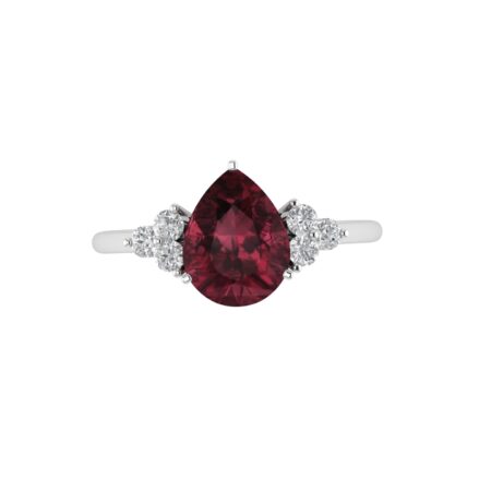 Minimalist Pear Garnet and Sparkling Diamond Ring in 18K White Gold (2.8ct)