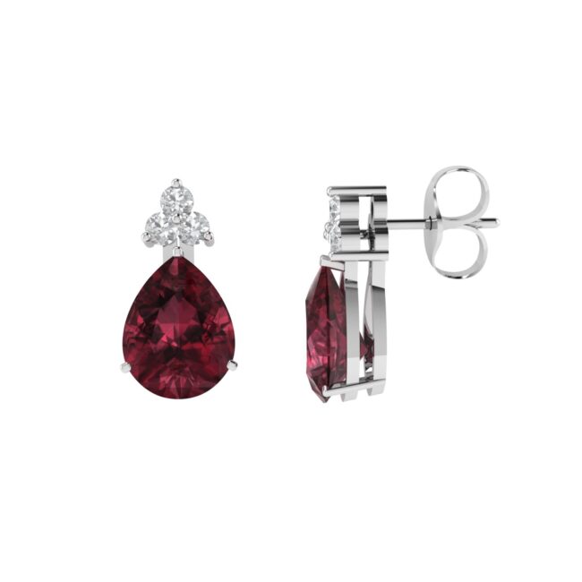 Minimalist Pear Garnet and Sparkling Diamond Earrings in 18K White Gold (5.6ct)