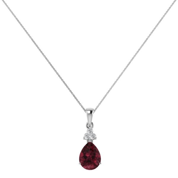 Minimalist Pear Garnet and Sparkling Diamond Pendant in 18K White Gold (2.8ct)