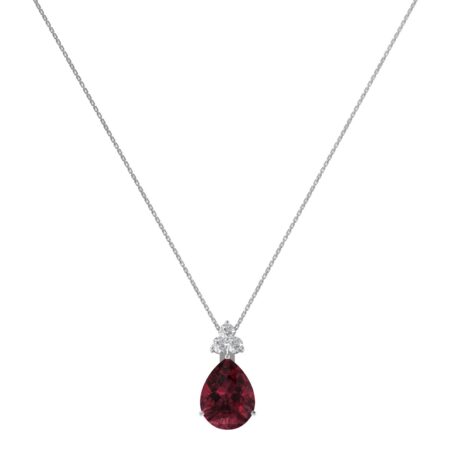 Minimalist Pear Garnet and Sparkling Diamond Necklace in 18K White Gold (2.8ct)