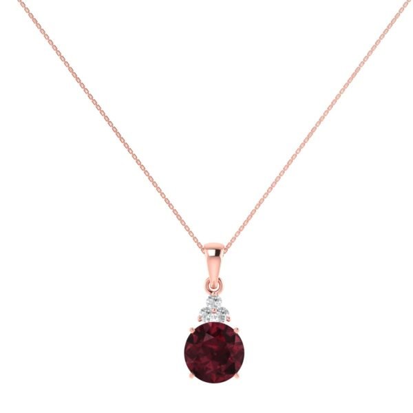 round garnet diamond pendant in 18k gold