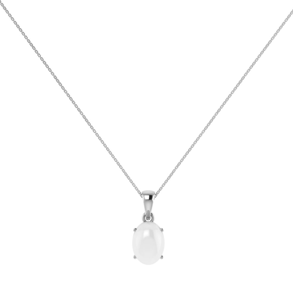 Minimalist Oval Moonstone Pendant in 18K White Gold (2.8ct)