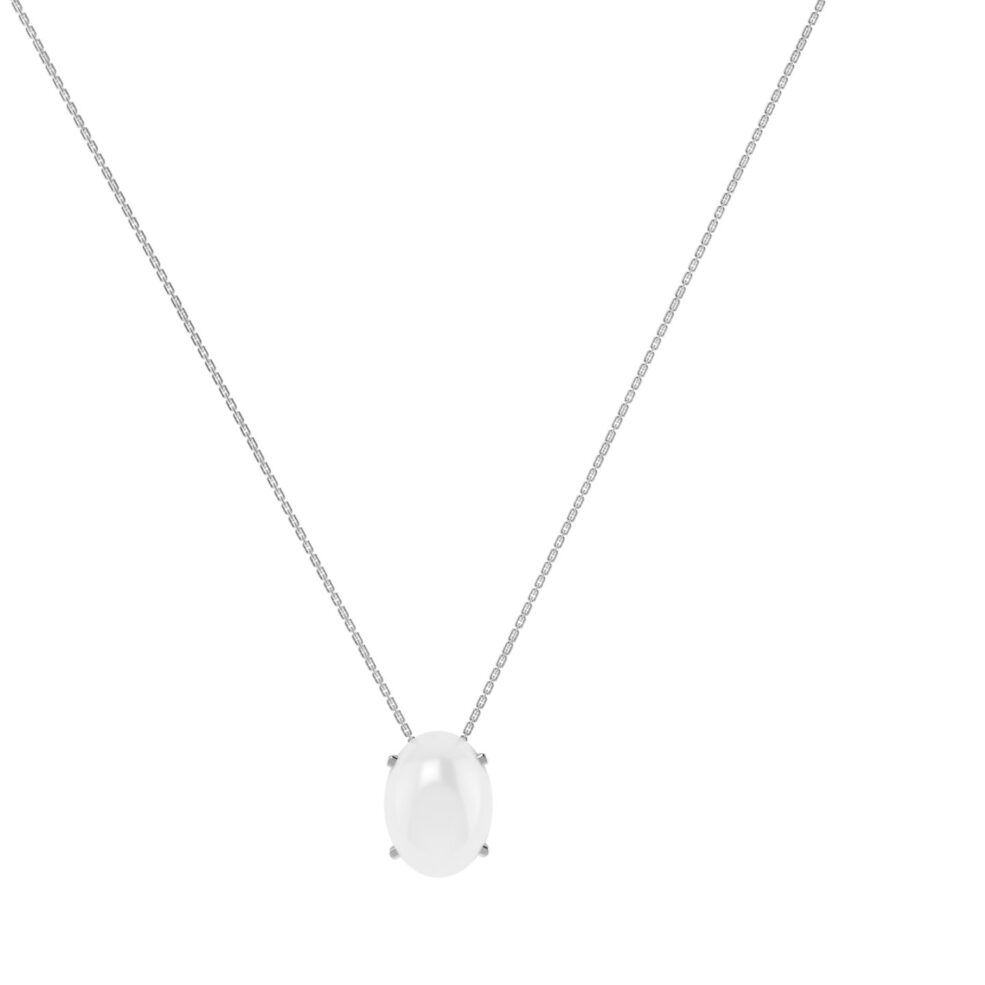 Minimalist Oval Moonstone Necklace in 18K White Gold (2.8ct)