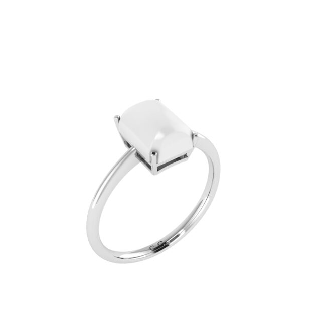 Minimalist Emerald-Cut Moonstone Ring in 18K White Gold (2.8ct)