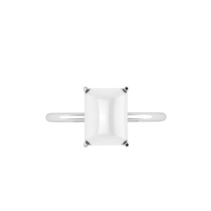 Minimalist Emerald-Cut Moonstone Ring in 18K White Gold (2.8ct)