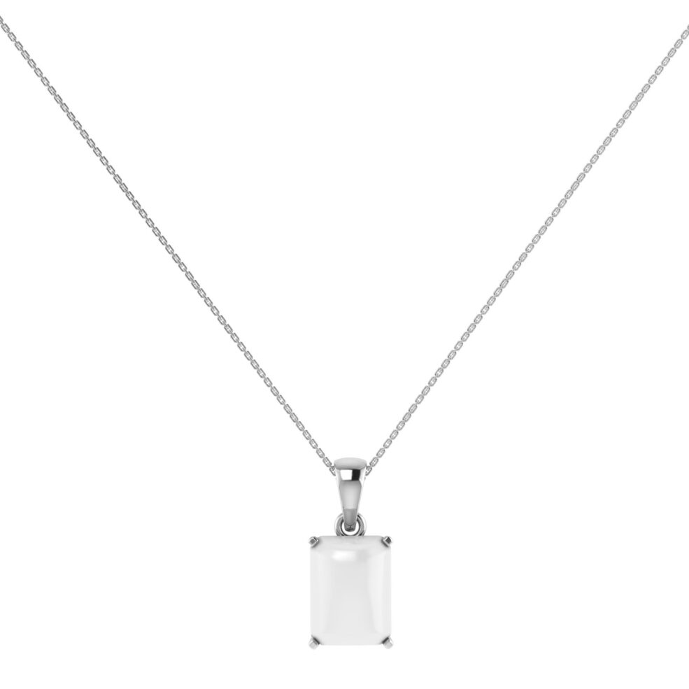 Minimalist Emerald-Cut Moonstone Pendant in 18K White Gold (2.8ct)