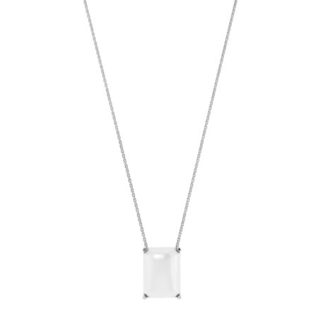 Minimalist Emerald-Cut Moonstone Necklace in 18K White Gold (2.8ct)