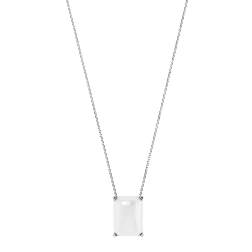 Minimalist Emerald-Cut Moonstone Necklace in 18K White Gold (2.8ct)