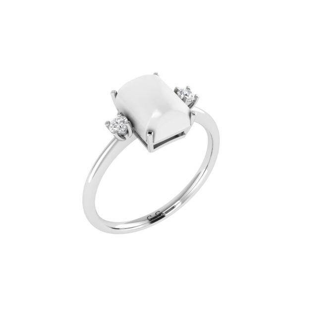 Minimalist Emerald-Cut Moonstone Ring with Elegant Diamond Side Accents in 18K White Gold (2.8ct)