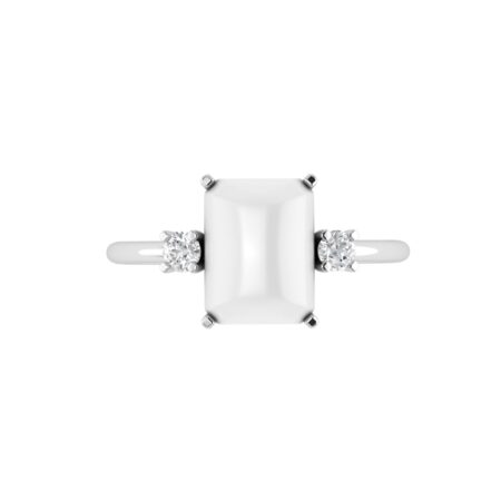 Minimalist Emerald-Cut Moonstone Ring with Elegant Diamond Side Accents in 18K White Gold (2.8ct)
