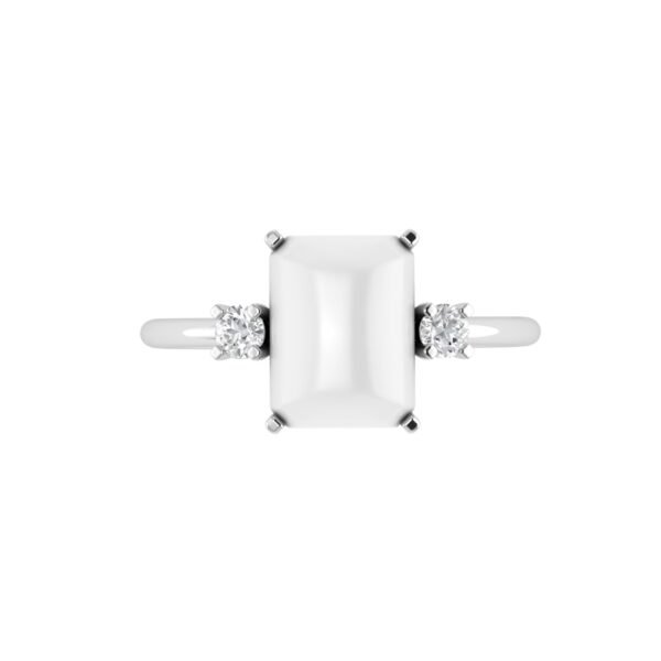 Minimalist Emerald-Cut Moonstone Ring with Elegant Diamond Side Accents in 18K White Gold (2.8ct)