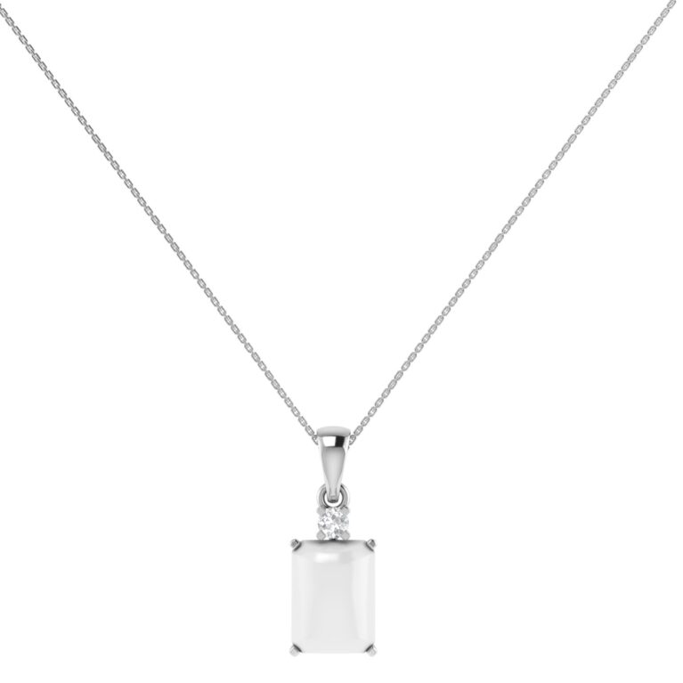 Minimalist Emerald-Cut Moonstone Pendant with Elegant Diamond Side Accents in 18K White Gold (2.8ct)