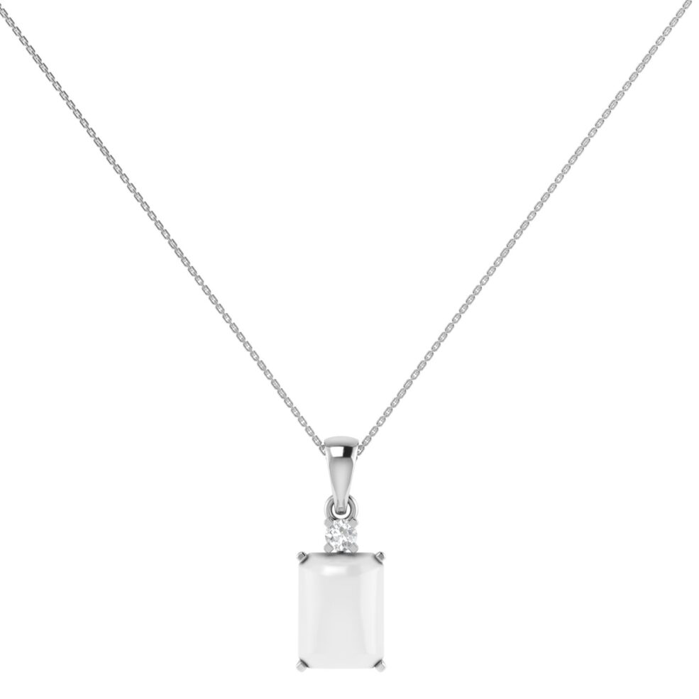 Minimalist Emerald-Cut Moonstone Pendant with Elegant Diamond Side Accents in 18K White Gold (2.8ct)