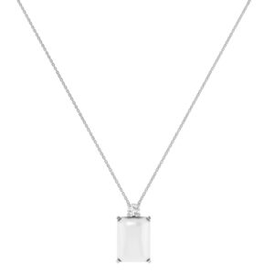 Minimalist Emerald-Cut Moonstone Necklace with Elegant Diamond Side Accents in 18K White Gold (2.8ct)