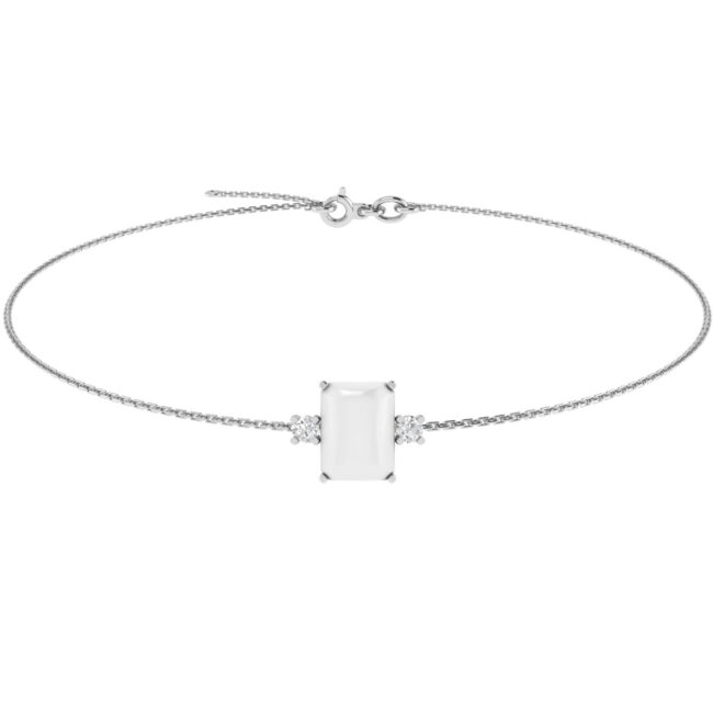 Minimalist Emerald-Cut Moonstone Bracelet with Elegant Diamond Side Accents in 18K White Gold (2.8ct)