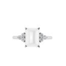 Trio Minimalist Emerald-Cut Moonstone Ring with Elegant Diamond Side Accents in 18K White Gold (2.8ct)