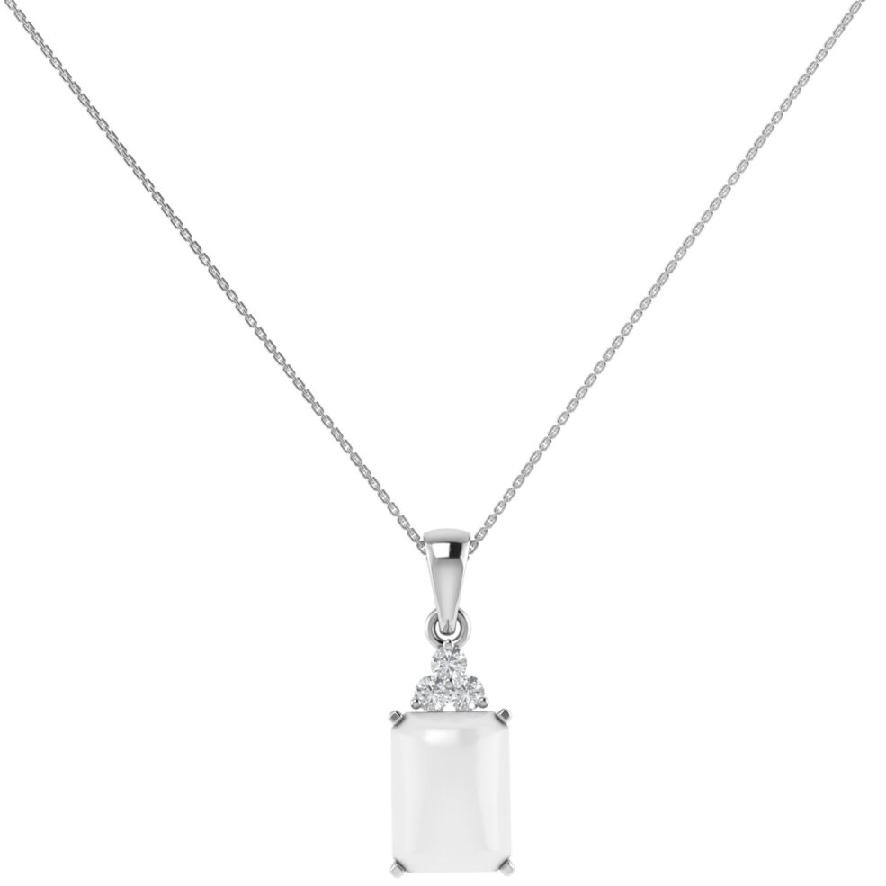Trio Minimalist Emerald-Cut Moonstone Pendant with Elegant Diamond Side Accents in 18K White Gold (2.8ct)