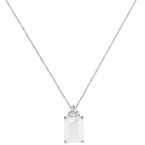Trio Minimalist Emerald-Cut Moonstone Necklace with Elegant Diamond Side Accents in 18K White Gold (2.8ct)