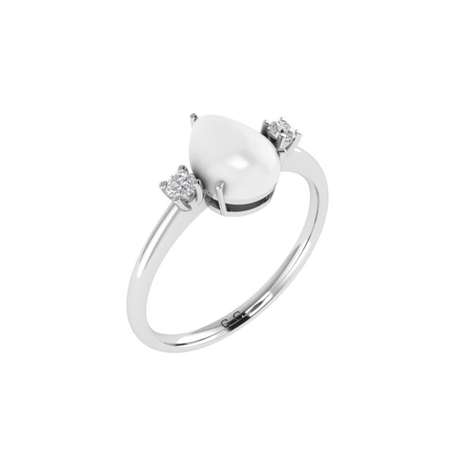 Minimalist Pear Moonstone and Sparkling Diamond Ring in 18K White Gold (2.8ct)